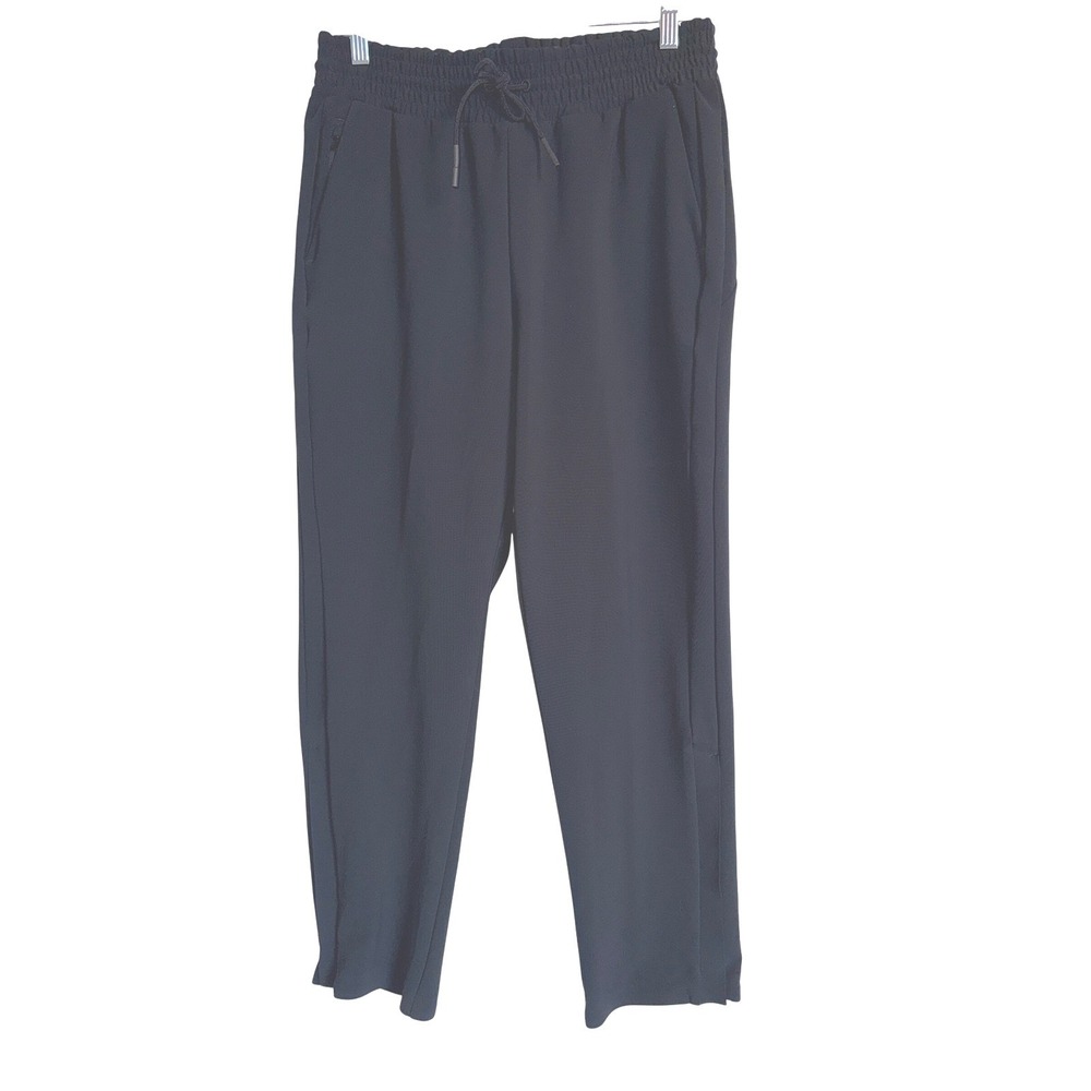Athleta Metropolis Straight Leg Pants Black Drawstring Zip Pocket 8 Office